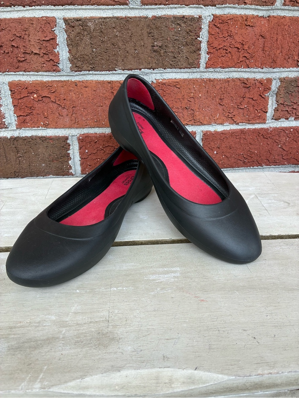 CROCS Black Ballet Flats with Pink Insole